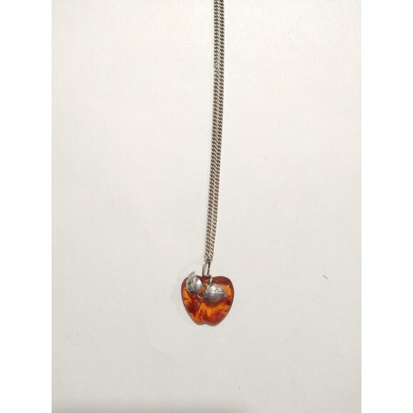 NATURAL BALTIC AMBER STERLING SILVER 950 Apple PENDANT CHAIN NECKLACE VINTAGE - Picture 8 of 15